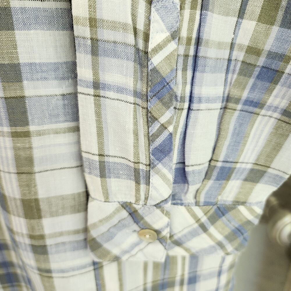 J.Jill Love Linen Size Large Blue Plaid Button Front Long Sleeve Shirt Pockets - Picture 7 of 12